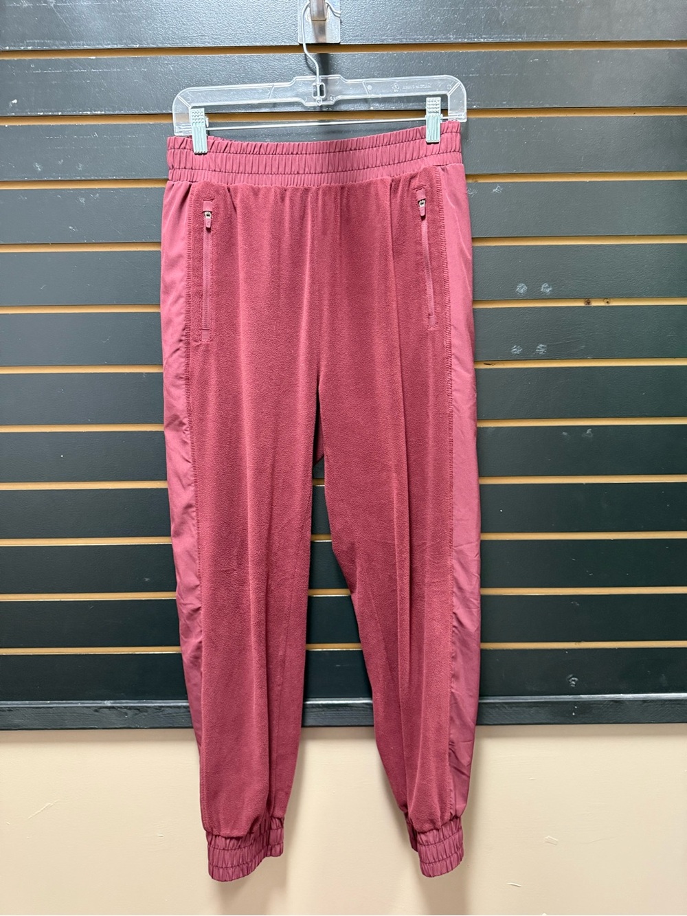 Zyia Medium Mauve Fleece Jogger Pants Zip Pockets Athleisure